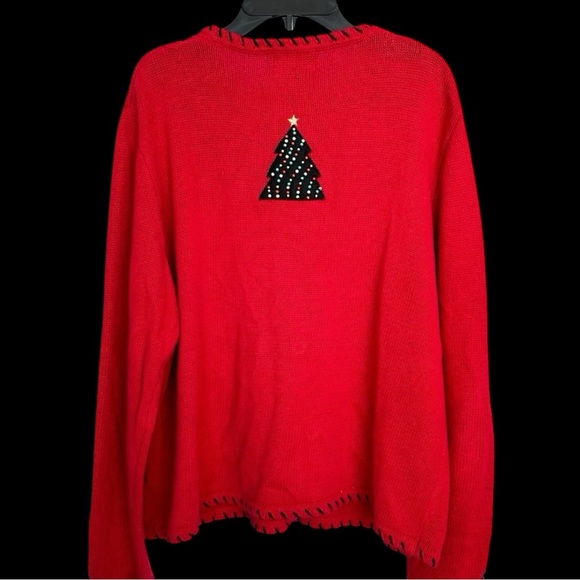 Designers Originals Studio Sweater FaLaLa Size XL Red Bead Christmas Tree - Picture 7 of 15